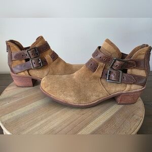 UGG Tan Suede Patsy Chestnut Buckle Ankle Booties- Womens SZ 6